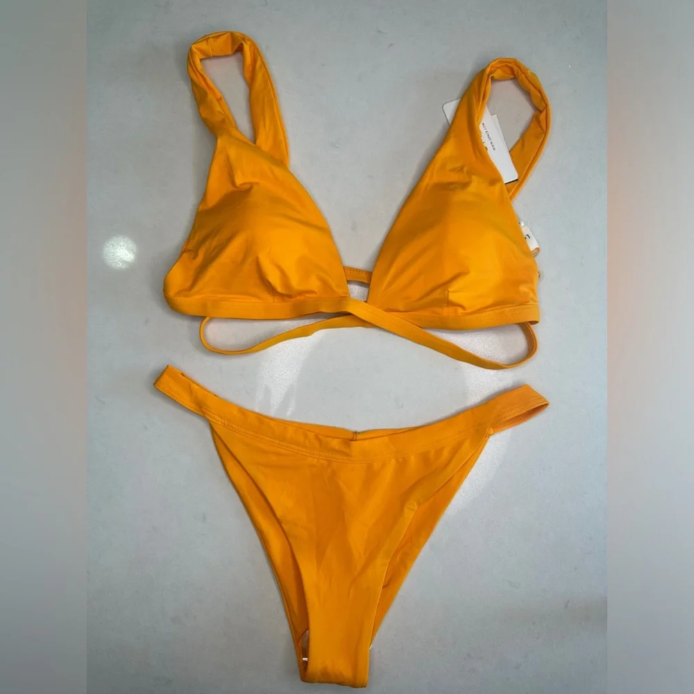 L*Space Mango Avery Top Camdyn Bottom Bikini Bright Orange Summer Swimwear NWT M